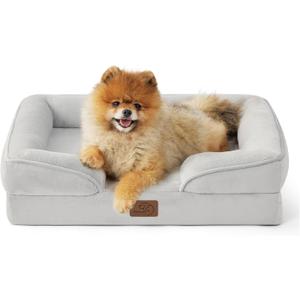 Bedsure Small Orthopedic Dog Bed - Washable Bolster Dog Sofa Beds for Small Dogs, Supportive Foam Pet Couch Bed with Removable Washable Cover, Waterproof Lining and Nonskid Bottom Couch, Light Grey (24.0"L x 18.0"W x 6.0"Th)