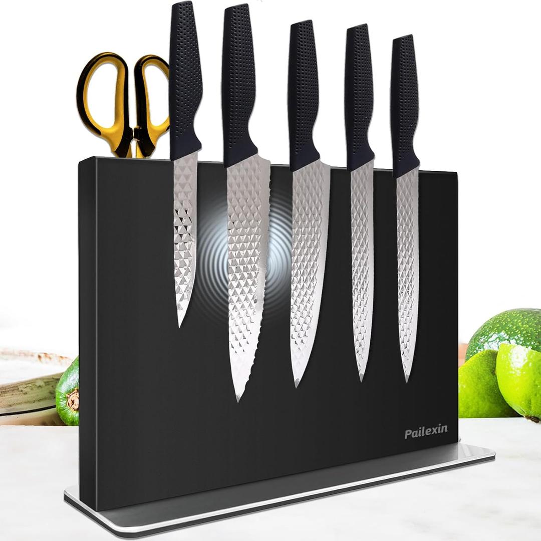 Magnetic Knife Block Without KnivesBlack Stainless Steel Double-Sided Magnetic Knife Holder Stand with Strong Magnets, Knife Storage Organizer for Kitchen Counter top (12 Inch)