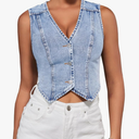 SHENHE Women's Denim Vest Button Down Sleeveless Jean Vest Top Y2K Cropped Denim Jacket Country Fashion Western Clothes S