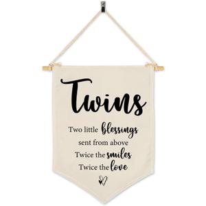 Twins Room Wall Dcor, Two Little Blessings Hanging Pennant Flag, Twins Baby Essentials, Birthday Christmas Gift for Baby Kids Boys and Girls, Hanging Pennant Flag for Bedroom Playroom Nursery