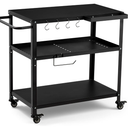 GVGBUK Outdoor Grill Cart Table,Indoor and Outdoor Pizza Oven Table,with 4 Movable Total Lock Casters, Hooks, Side Handle Multifunctional (Black) (Stainless Steel)