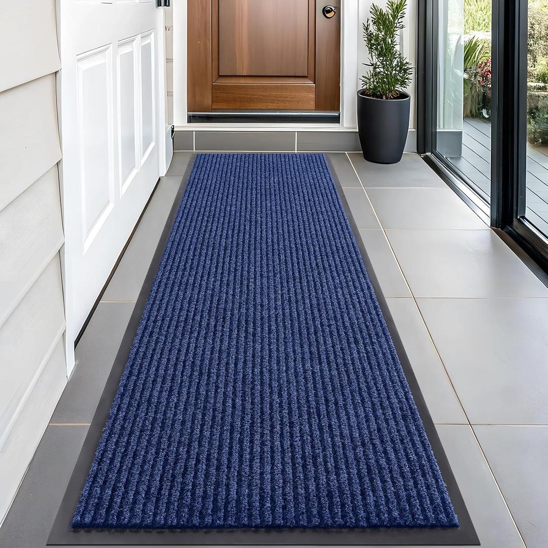 OLANLY Front Door Mat Indoor Outdoor Entrance, Waterproof Heavy Duty Doormat, Fade Resistant, Low Profile, Easy Clean Patio Porch Welcome Floor Mats for Entry, 59"x20", Blue