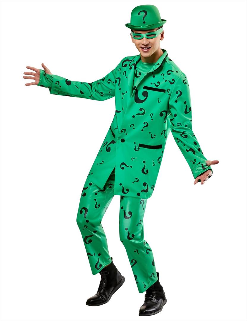 Rubies Men's Dc Comics Batman Forever Deluxe Riddler Costume Jumpsuit, Jacket, Hat, and Eye Mask (Medium)