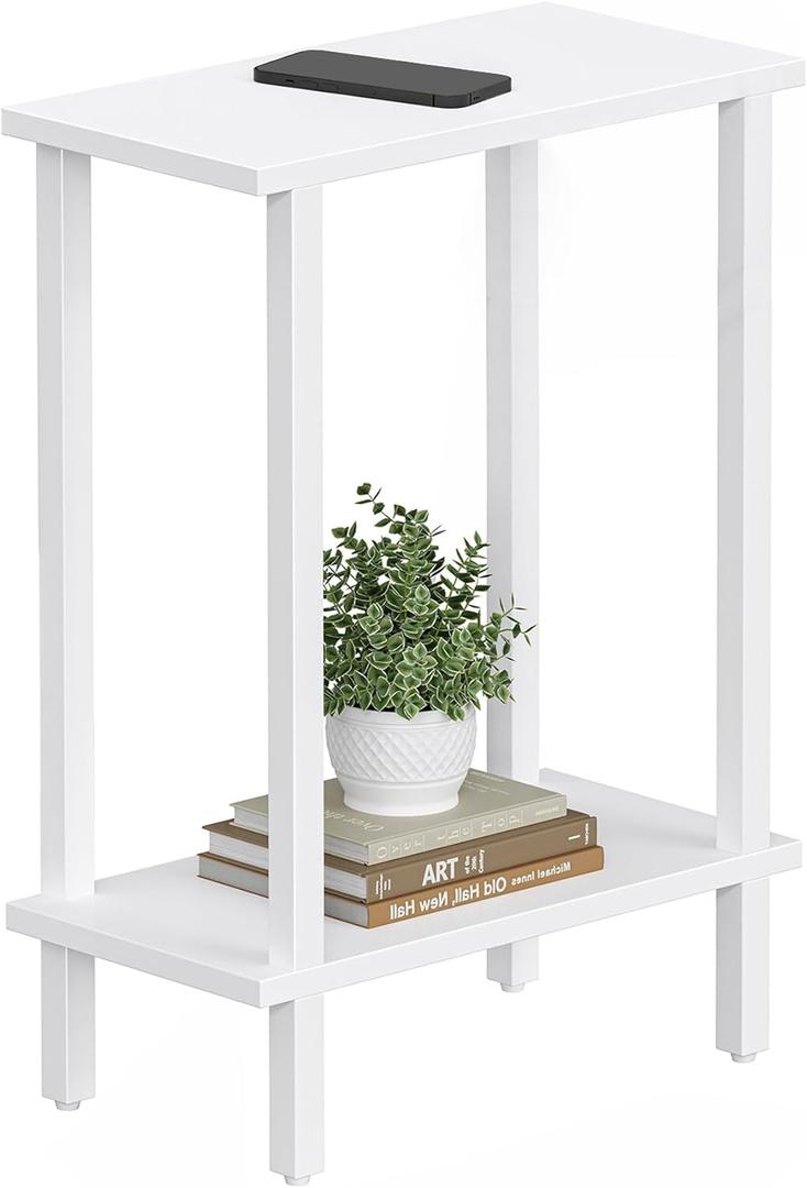TUTOTAK Small Side Table, Narrow End Table, Skinny Sofa Table, Slim Nightstand, Couch Table, Living Room, Bed Room, White TB01BW062 (2-Tier7.9"D x 15.8"W x 22.5"H)