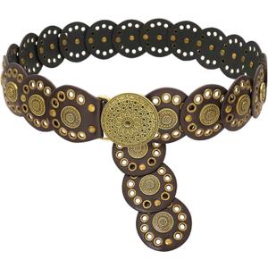 Wide Disc Belt for Women Disk Concho Belts Western Leather Belt Boho Waist Belt for Dress