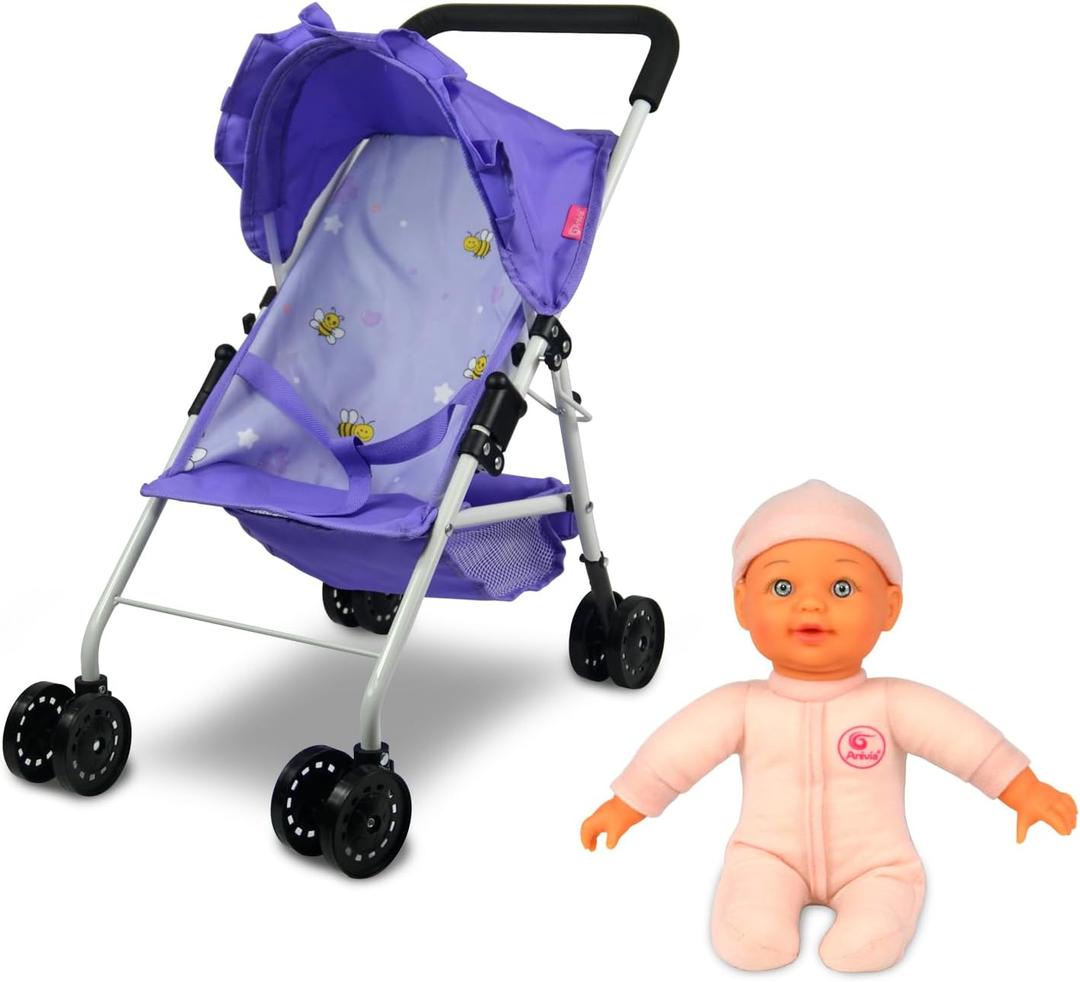 Baby Doll Collection Anivia Doll Stroller Heart Design Gifts for Toddlers and Girls Foldable Doll Stroller (Purple)