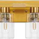 8 Light Bathroom Vanity Light Gold Bathroom Light Fixtures Brass Vanity Lights for Bathrrom 46 in Large Wall Sconce Brush Gold with Clear Glass Shade for Living Room