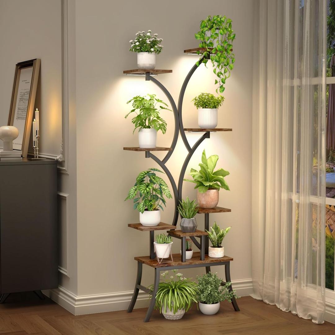 Plant Stands Indoor With Grow Light For Indoor Plants Multiple - 62" Tall Indoor Shelf With Anti-Tipping Device, Black Metal Flower Holder Rack