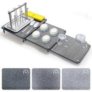 3Pcs Nesting Stone Drying Mat for Kitchen Counter, Quick Drying Stone Dish Drying Mat with Non-Slip Feet, Super Absorbent Heat Resistant Diatomaceous Earth Dish Drying Mat for Dishes, Bottle-Geometry