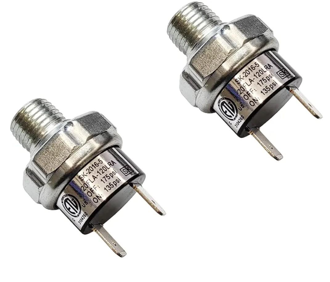 Pair of Air Pressure Switch 135-175 PSI Tank Mount Type Thread 1/4" NPT 12V 24V DC Air Compressor Pressure Switch for Air Train Horn 135-175 1/4 inch