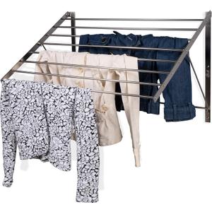 brightmaison Wall Mount Clothes Drying Rack & Laundry Room Organizer, 6.5 Yards Drying Capacity Stainless Steel Silver Laundry Rack