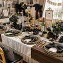 KIRE 100PCS Black and Gold Plates - Black Plastic Plates Disposable with Gold Rim Include 50Pcs 10.25inch Dinner Plate and 50Pcs 7.5inch Dessert/Salad Plate for Party/Wedding/Birthday/Graduation