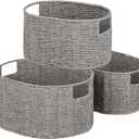 Vagusicc Wicker Storage Basket, Set of 3 Hand-woven Storage Baskets for Organizing, Round Large Wicker Baskets for Storage Decor, Pantry Storage Cubes Organization Baskets for Shelves, Grey