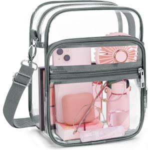 Blvornl Clear Crossbody Bag with Adjustable Shoulder Strap, Stadium Approved PVC Purse Bag, Messenger Bag (Small, Grey)