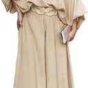 CHICME Women Summer 2 Piece Outfits Off Shoulder Top Flowy Wide Leg Pants Set Vacation Travel Airport Outfits XL