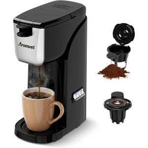 2-in-1 Single Serve Coffee Maker for K Cup Pods & Ground Coffee, 6 to 14 oz Brew Sizes, Compact Small Brewer with Dual Buttons, Adjustable Drip Tray for Travel Mugs, Silver