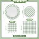 150Pcs Sage Green Gingham Party Supplies Green Gingham Paper Plates and Napkins Green Plaid Plates Disposable Greeny and White Plaid Party Decor for Birthday Family Picnic BBQ Party,Serves 50 Guests