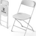 White Folding Chairs 2 Pack, Plastic Folding Chairs for Outside, Heavy Duty Foldable Chairs, Sturdy Metal Folding Chairs, 350 lbs Capacity, for Patio, Garden, Party