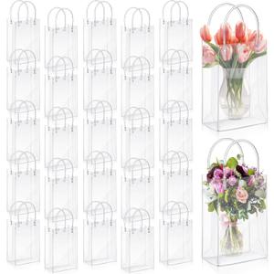LEIFIDE 50 Pcs Clear Plastic Gift Bags with Handles PVC Reusable Transparent Totes Bags for Shopping Goodie Candy School Birthday Party(7.1 x 9.4 x 3.1 Inch)