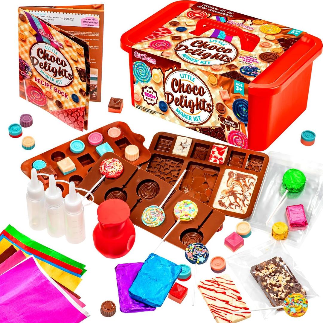 GirlZone Little Choco Delights Maker Kit, Chocolate Making Set for Kids with Candy Bar Molds, Lolly Sticks & Wrappers, Fun Creative Activity, Easter & Birthday Gift for Girls Ages 8+