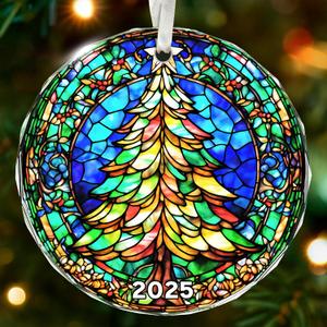Unique 2025 Christmas Ornament - Stained Glass-Inspired Christmas Ornament for Holiday Dcor, Dated Christmas Ornaments for Family and Friends, Premium Holiday Keepsake Gift