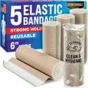 Premium Elastic Bandage Wrap - 6 (5pk) - Strong Compression - Self-Closing Reusable Bandages for Legs, Knee, Back, Abdomen, Lymphedema - Body Wrap - for First Aid Kit and After Surgery Recovery