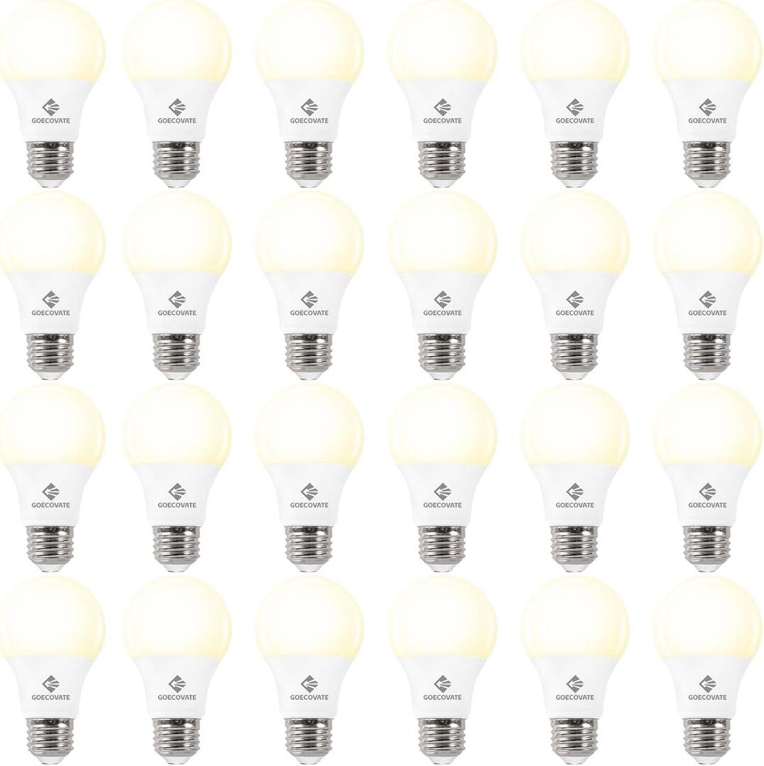 A19 3000K LED Light Bulbs Warm White, Non-Dimmable E26 Led Bulb, 60 Watt Light Bulbs Equivalent, Efficient 8 Watt, 800 Lumens, 15000 Hours, ETL/UL Listed, 24 Pack
