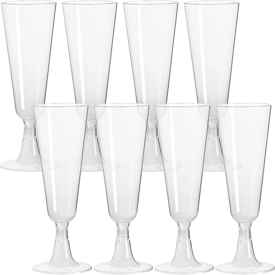 Blue Sky Clear Disposable 5oz Champagne Cups with Stems (8 Count) - Elegant Plastic Party Drinkware for Weddings and Celebrations