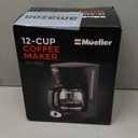 Mueller 12-Cup Drip Coffee Maker - Borosilicate Carafe, Auto-Off, Reusable Filter, Anti-Drip, Keep-Warm Function, Clear Water Level Window Coffee Machine, Kitchen Essentials & Accessories (Black)