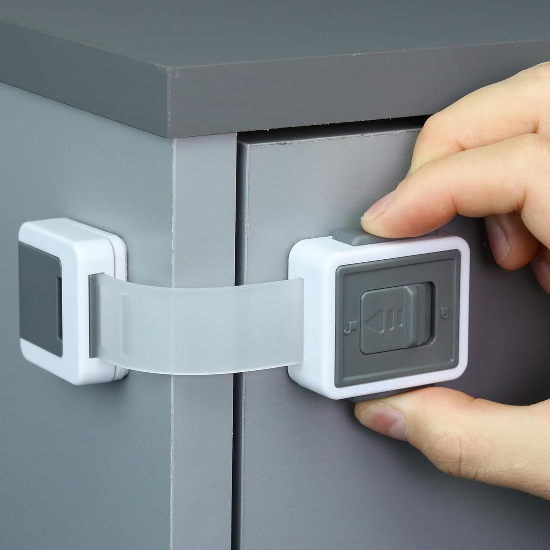 Child Safety Locks (4-Pack) - Baby Proof Cabinets, Drawers, Ovens & Toilets - Adjustable Strap Length, Double Lock Option - Easy Latch for Adults to Open