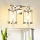 2-Light Brushed Nickel Bathroom Light Fixtures, 13.8 Inch Modern Bathroom Vanity Lighting Fixtures Over Mirror with Clear Glass and Metal Cage Wall Sconce Lights for Bath, E26, OS-3014BN-2W