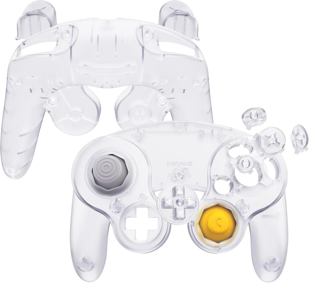 eXtremeRate Clear Faceplate Backplate for Nintendo Gamecube, Custom DIY Replacement Housing Shell Cover with Buttons for Nintendo Gamecube Controller - Controller NOT Included