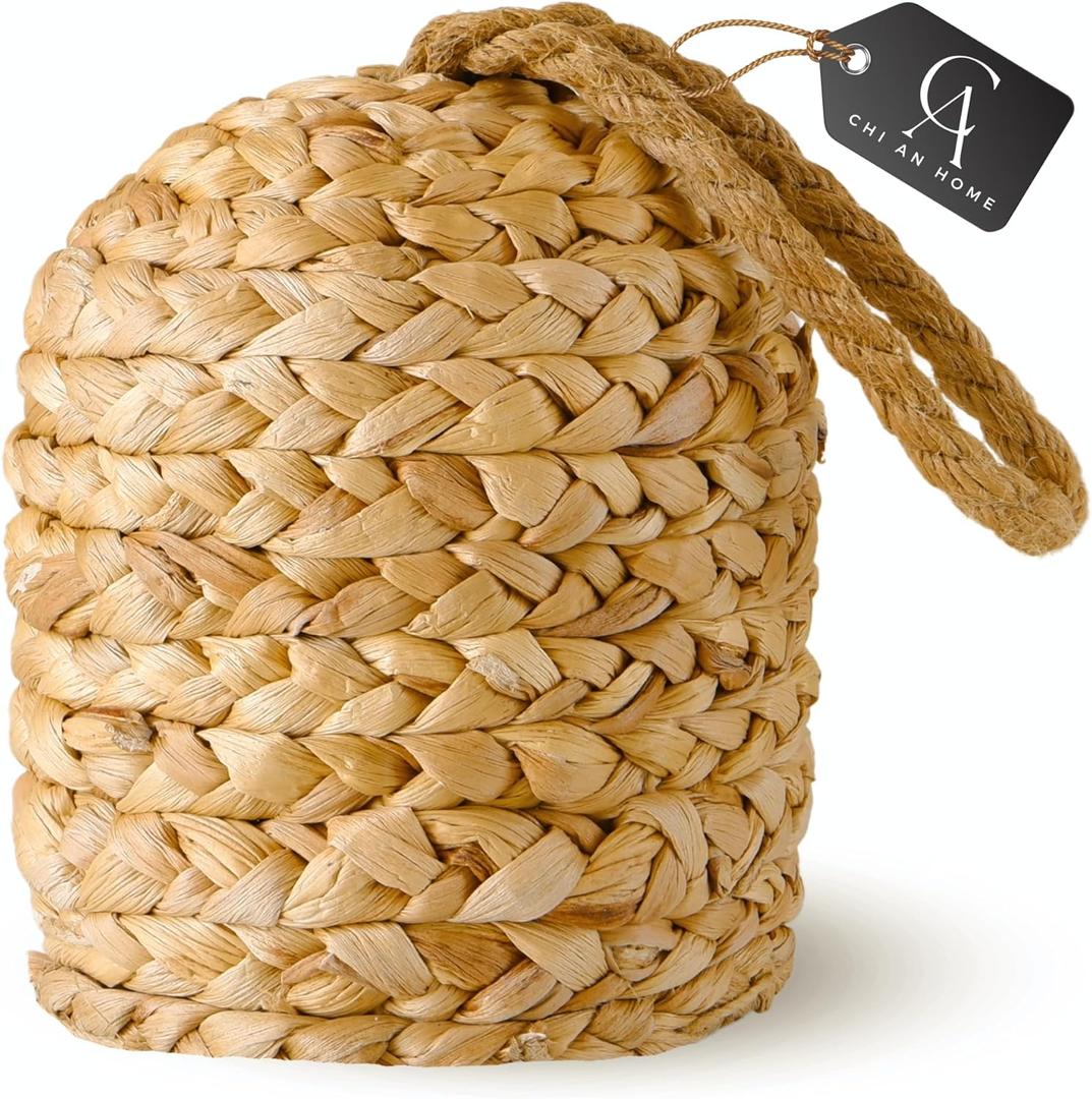 4.4lb Natural Wicker Door Stopper, Floor-Friendly, Rustic Cylinder Door Stop, Cute Door Stopper, Stylish Home Decor Solution for Boho Farmhouse Style Decor, 6.3" D x 4.7" H