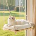 Cat Window Perch, Cat Hammock Bed with Solid Wood Seat 4 Heavy Duty Suction Cups, Plush Cushion, Indoor Pet Window Hammock for Cats for Large Cats (Medium)