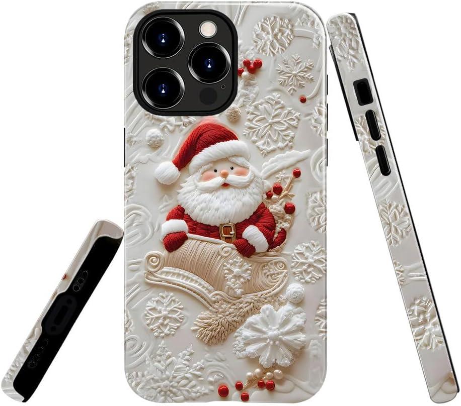 Generic Case Compatible with iPhone 14 Pro Max - Glossy Hybrid Durable Shockproof Phone Cover,Cases for Woman Girl - Christmas Santa Claus Snowflake