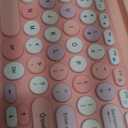 Retro Wireless Keyboard with Round Keycaps, 2.4GHz Full-Size USB Cute Wireless Keyboard Mouse for Computer, Desktop, Laptop and Computer (Pink-Colorful)