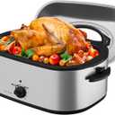 Roaster Oven 28 Quart, Electric Turkey Roaster with Self-Basting Lid, Removable Pan & Rack, Variable Temp Control, Stainless Steel Silver