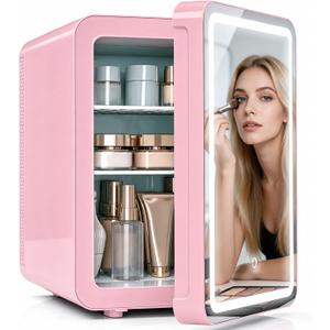 Kikihouse 16L Skincare Fridge with LED Mirror, Small Fridge for Makeup