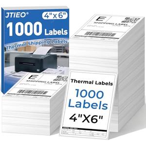 JTIEO Shipping Labels 4" x 6" Thermal Labels 1000 Fanfold Direct Thermal Label Printer Paper, Perforated White with Permanent Adhesive, Compatible with Most Thermal Printers