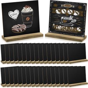 Queekay 36 Pcs Mini Chalkboard Signs Tabletop with Stand 5 x 6 Inch Wooden Chalkboard Sign Vintage Chalk Board Sign Decorative Centerpieces for Food Signs Table Numbers Message Boards Party Supplies