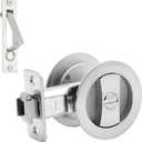 Dontay Pocket Door Lock, Color Coded Indicators, Privacy (Bed/Bath) Handles Latch, 2-3/8" Backset, Hardware for 1 3/8 to 2 3/16 Thickness Door (Including Edge Pull, Brushed Nickel, Round - 1 Pack)