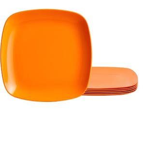 TP 10.5" Melamine Square Dinner Plates, 6-piece Plate Set Unbreakable Serving Dishes for Indoors and Outdoors, Unbreakable Dinner Service for 6 (Orange)