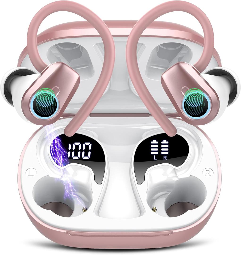 Wireless Earbuds, 2025 Ear Buds Bluetooth 5.3 Headphones Sport, 50H Playtime, HD Stereo Noise Cancelling, Dual LED Display, IP7 Waterproof Earphones Android iOS, Rose Pink