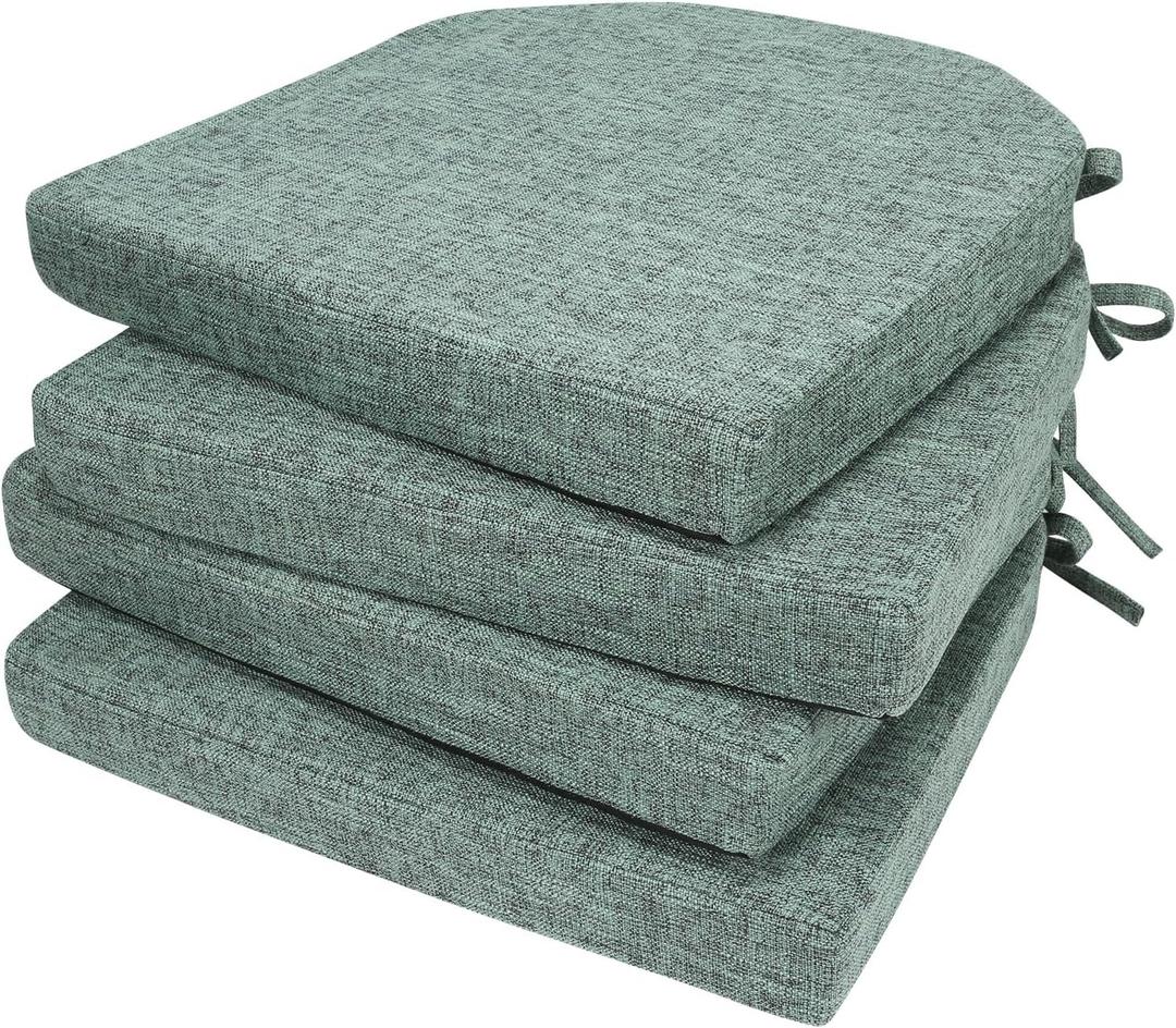 D-Shaped Chair Cushions, 2" Thick Dining Chair Pads Machine-Washable, Seat Cushions for Chair 16" x 16", Set of 4 chairpad-Green