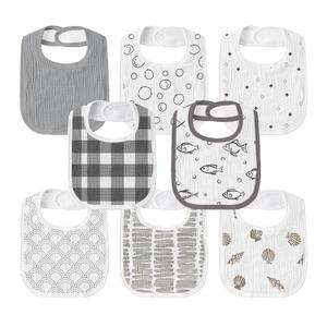 GLLQUEN BABY Muslin Drool Bibs for Boys Girls 8 Pack, Adjustable Baby Bibs for Drooling and Teething, Soft Cotton Baby Bandana Bib for Newborn Feeding Essentials (Fish)