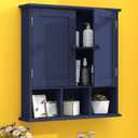 TaoHFE Blue Bathroom Over The Toilet Storage Cabinet,Wall Medicine Cabinet Organizer with 2 Door Adjustable Shelves,Wooden Modern Bathroom Shelves Wall Mounted Laundry Room