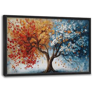 Tree of Life Large Wall Art Red and Blue Tree Big Canvas Painting Artwork Landscape Picture Prints Wall Decor Framed Decorations for Living Room Bedroom Office Dining room Gifts for Women 24"x36"