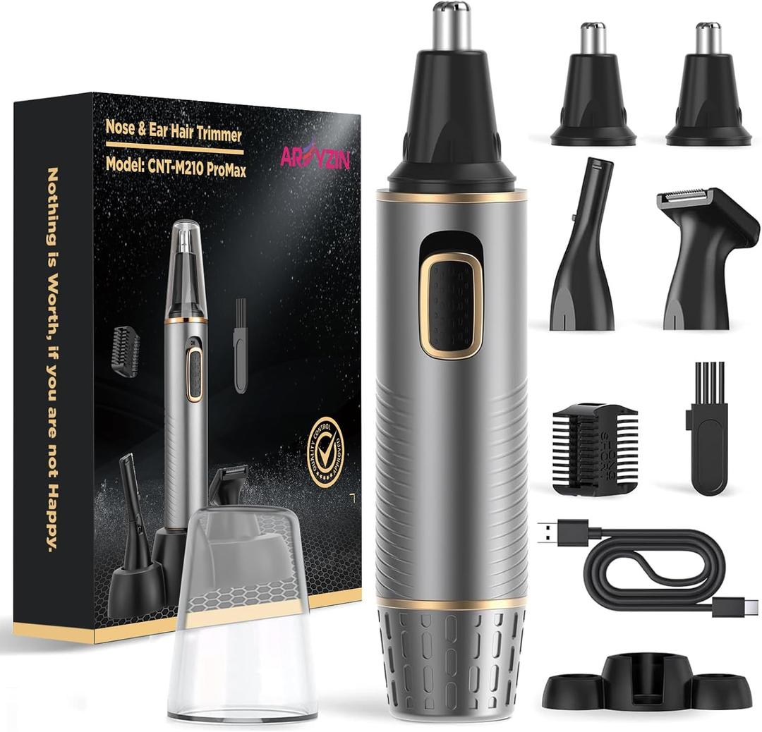 AREYZIN Nose Hair Trimmer for Men Rechargeable 4-in-1 Versatile Nose Trimmer Professional Painless Hair Trimmer for Ear Beard Facial Pubic Trimmer for Men, Wet or Dry Use, Dual Edge Blades