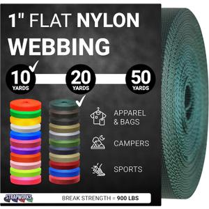 Strapworks 1 Inch Heavy Duty Nylon Webbing Strap Roll for Belt, Backpack, Sling, Collar, Leash, Strapping and More, 10, 20, or 50 Yards, Over 20 Colors (Green)