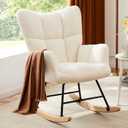 Sweetcrispy Rocking Chair Nursery, Teddy Upholstered Glider Rocker with High Backrest, Reading Chair Modern Rocking Accent Chairs Glider Recliner for Living Room, Nursery, Bedroom (Beige)